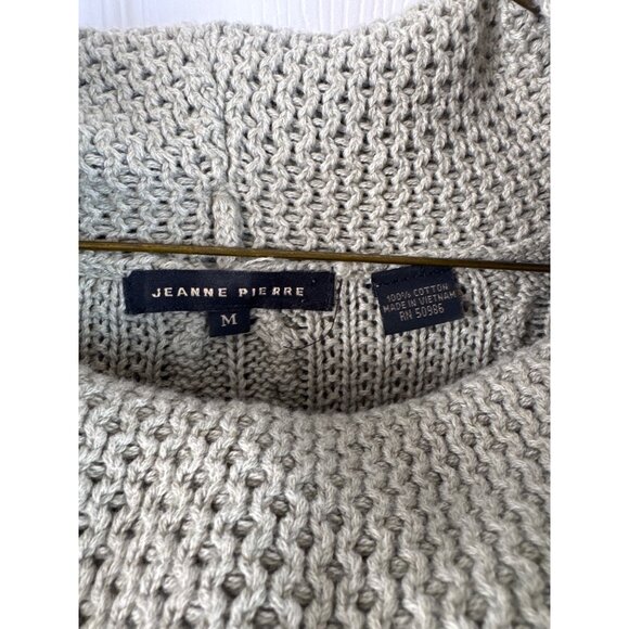 Cable Knit Sage Green Sweater With Cowl Neck Jeanne Pierre M 100% Cotton - Picture 4 of 7